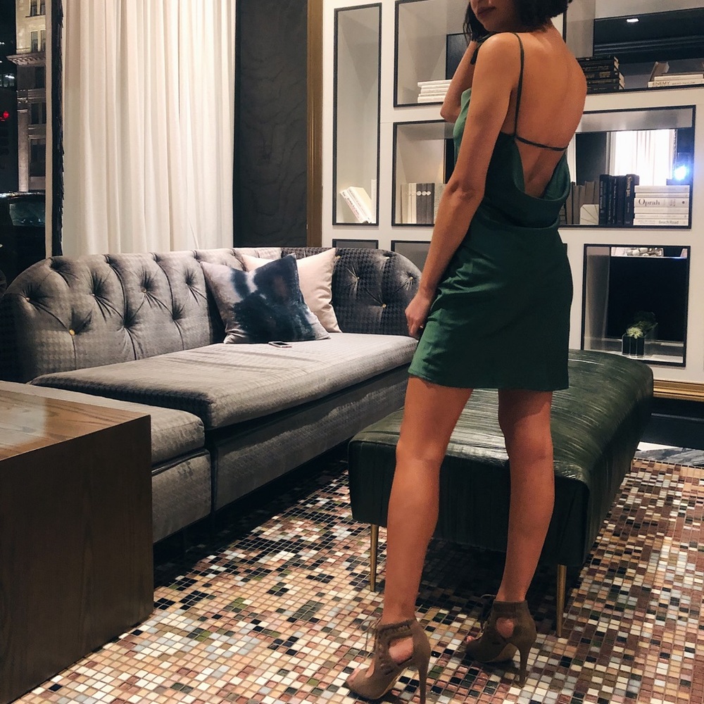 Princess Polly green satin open back dress